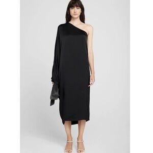 Anine Bing Black Rowan One Shoulder Silk Midi Dress Size XS